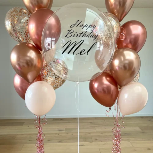 Luxe gepersonaliseerde ballon set Rosegold-cream