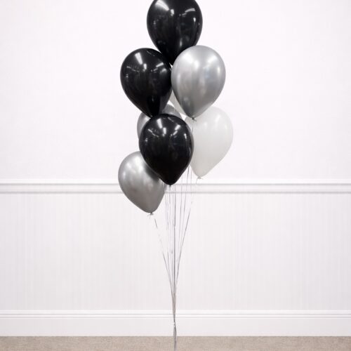 Helium ballon set Zwart-zilver-wit  per tros