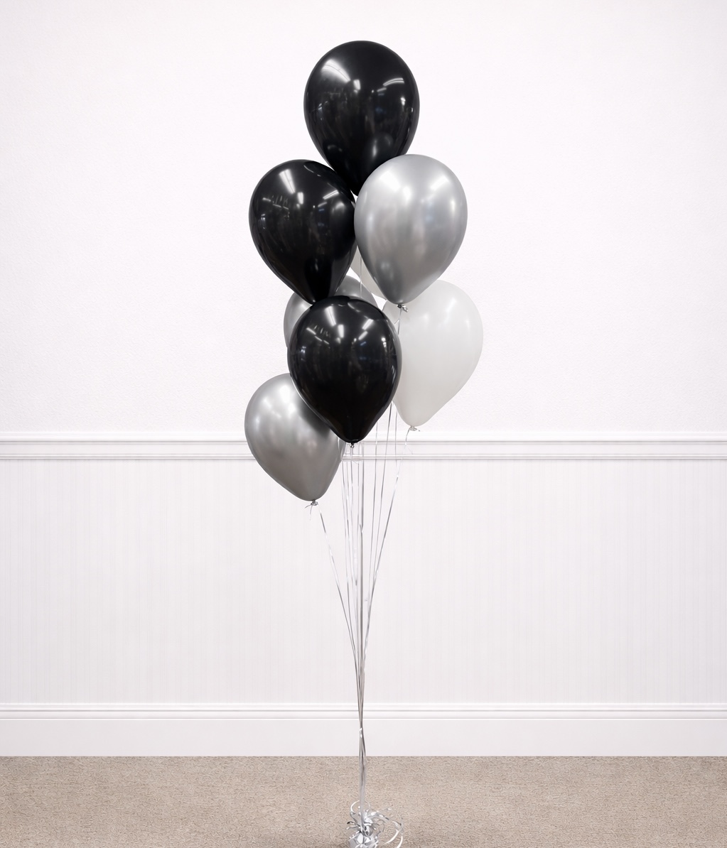 Helium ballon set Zwart-zilver-wit per tros