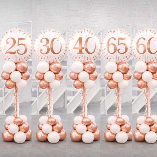 Luxe Ballonpilaar met Leeftijd – Wit-Rosegold