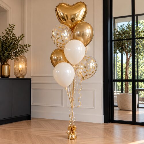Alternative view of Helium ballon set Chrome Goud-Cream-confetti print