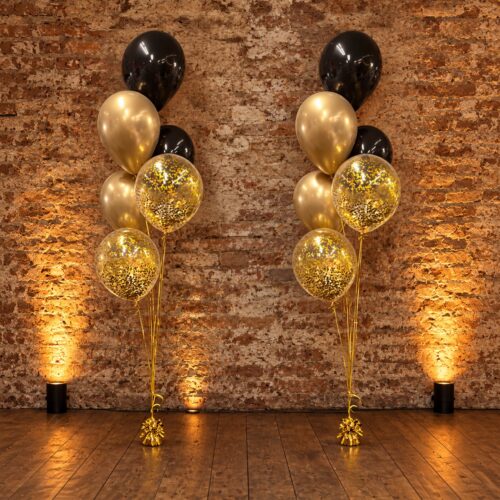 Helium ballon set Goud-zwart-confetti