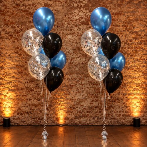 Helium ballon set Chrome Blauw-Zwart-confetti