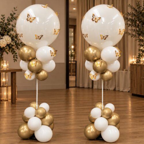 Alternative view of Butterfly Ballonpilaar Wit & Goud – Luxe Decoratie met Gouden Vlinders